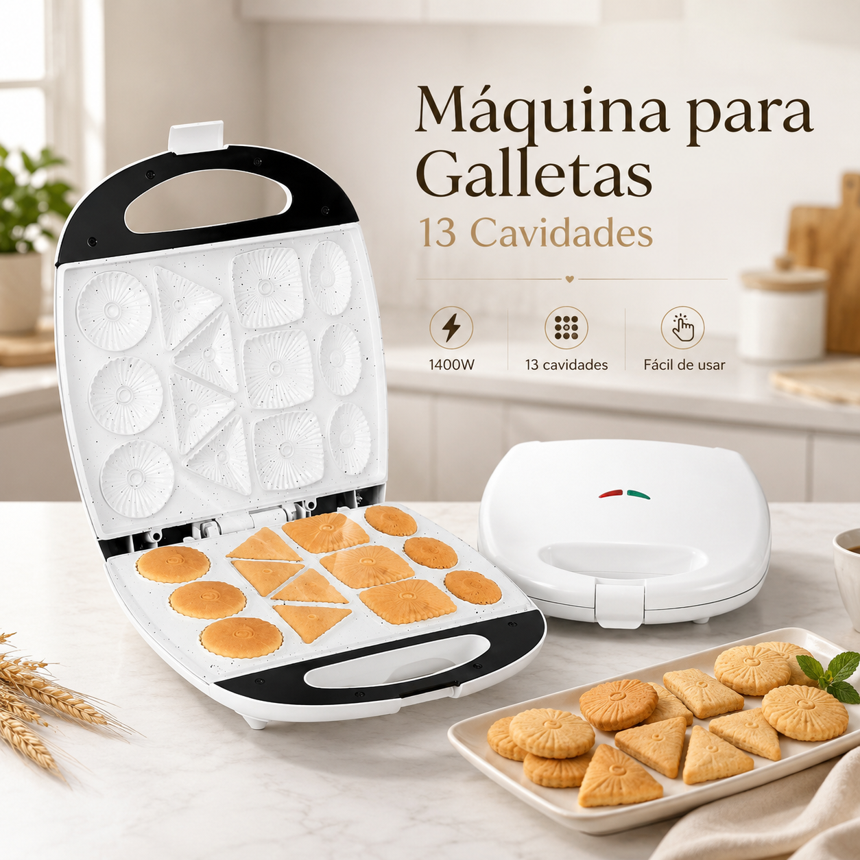 Máquina para galletas 13 cavidades eléctrica para desayuno y repostería en casa