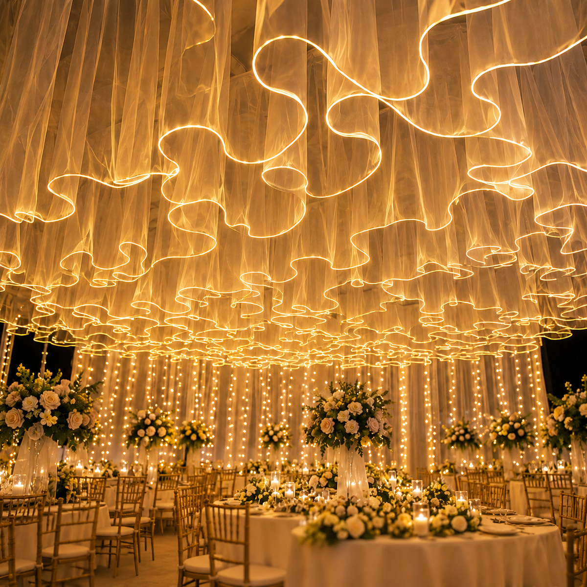 Cortina de Luces LED Tipo Telón 100×70 cm Luz Cálida para Bodas y Eventos