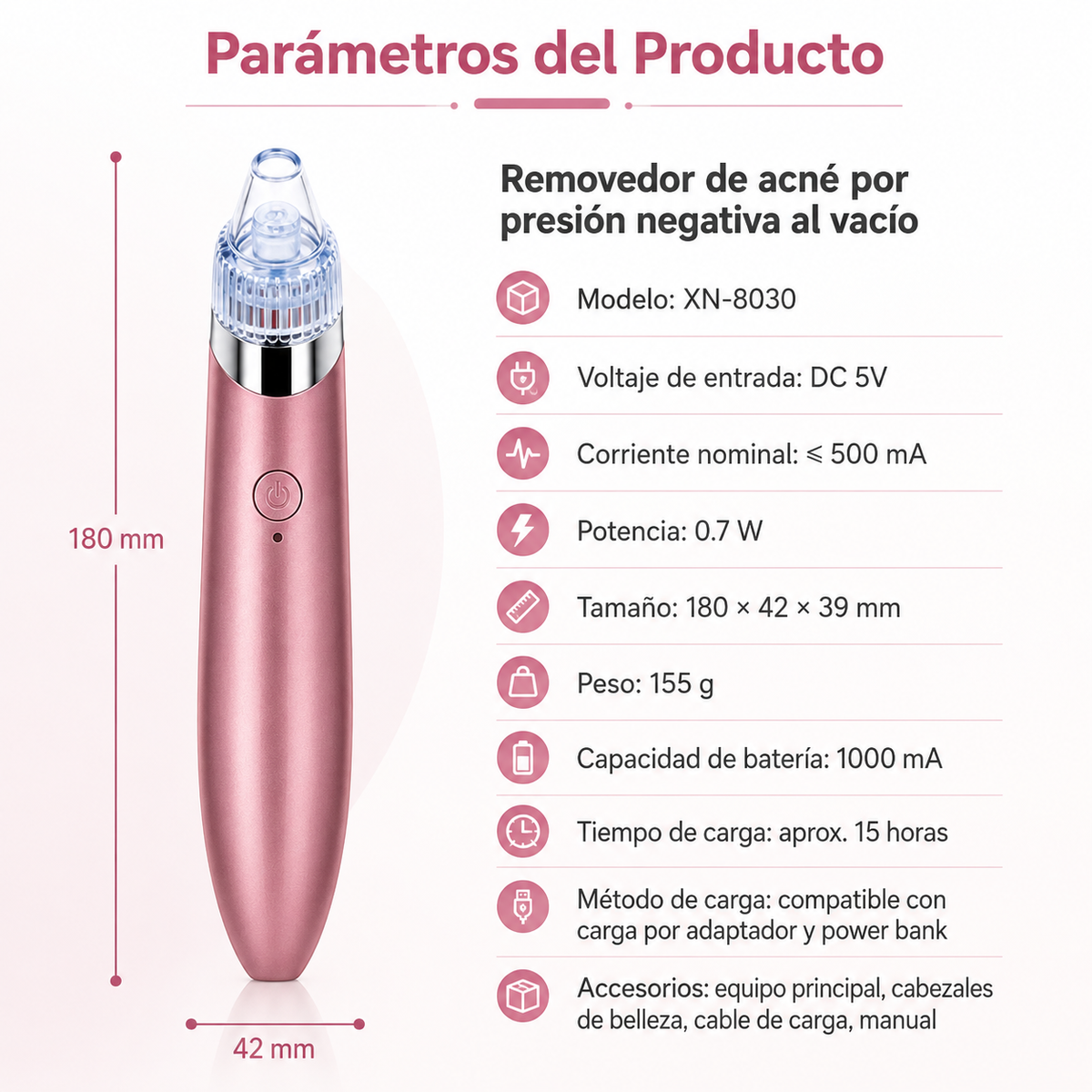 Extractor de Puntos Negros Recargable USB con Succión Ajustable y Boquillas Faciales