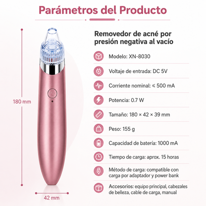 Extractor de Puntos Negros Recargable USB con Succión Ajustable y Boquillas Faciales