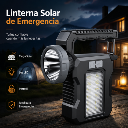 Linterna solar LED portátil 20W recargable para emergencia, camping y hogar