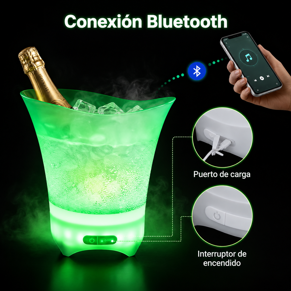 Cubitera LED RGB recargable con colores para bar y eventos