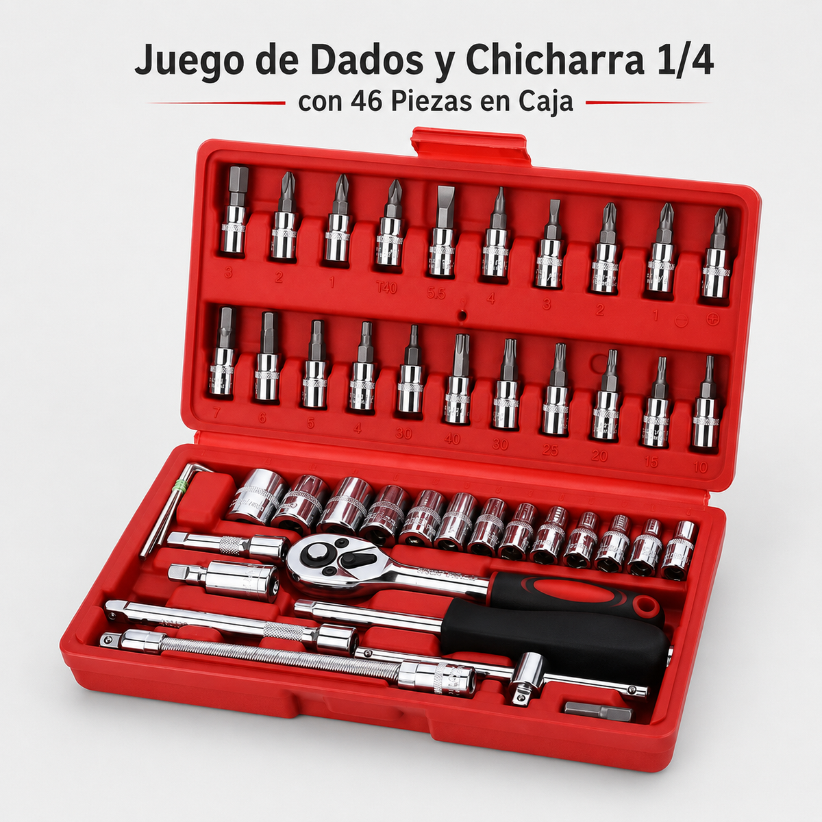 Juego de Dados y Chicharra 1/4 con 46 Piezas en Caja
