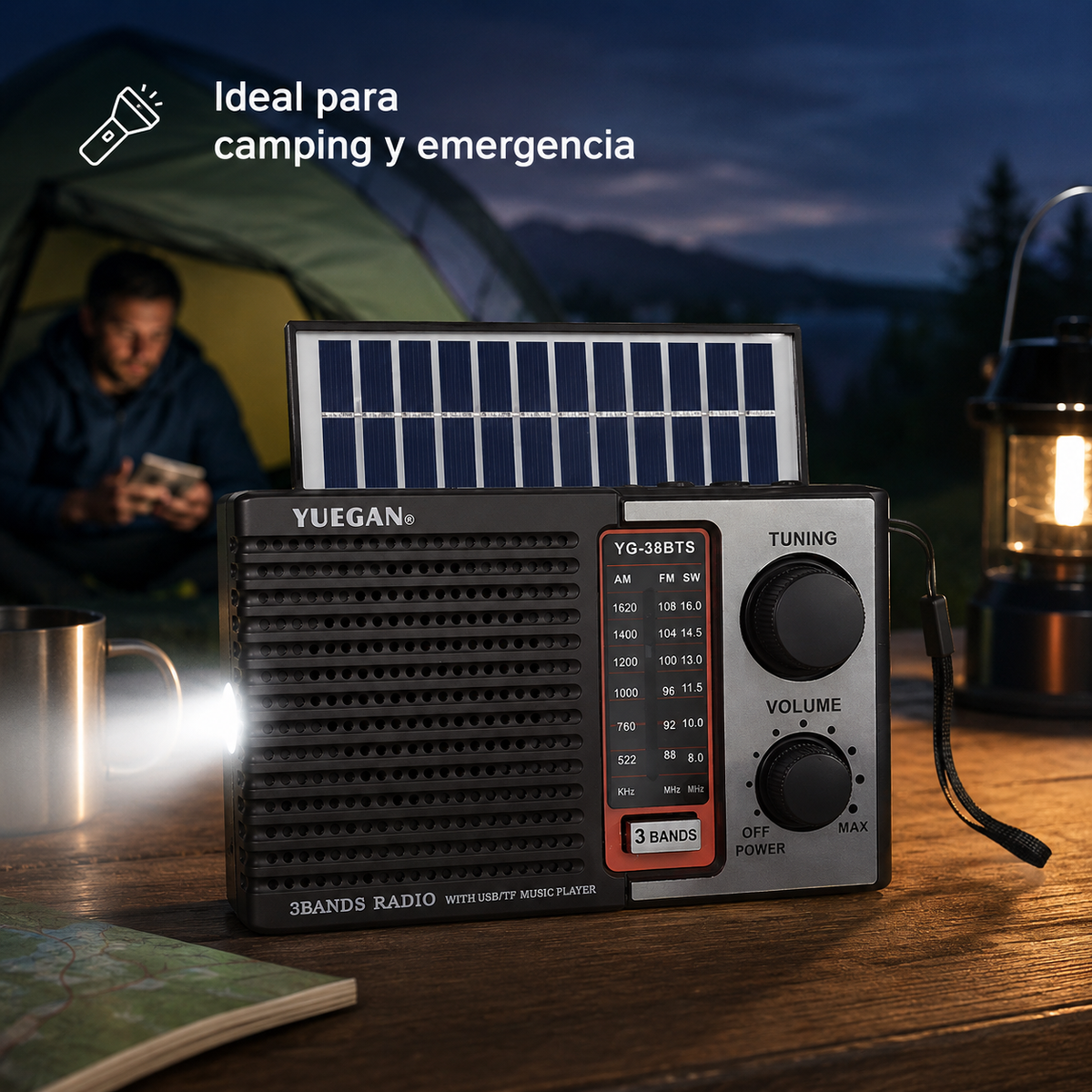 Radio Solar Portatil AM FM SW con Bluetooth y Linterna USB
