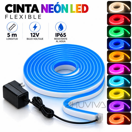 Cinta neón LED flexible amarilla de 5 m con transformador de 12 V