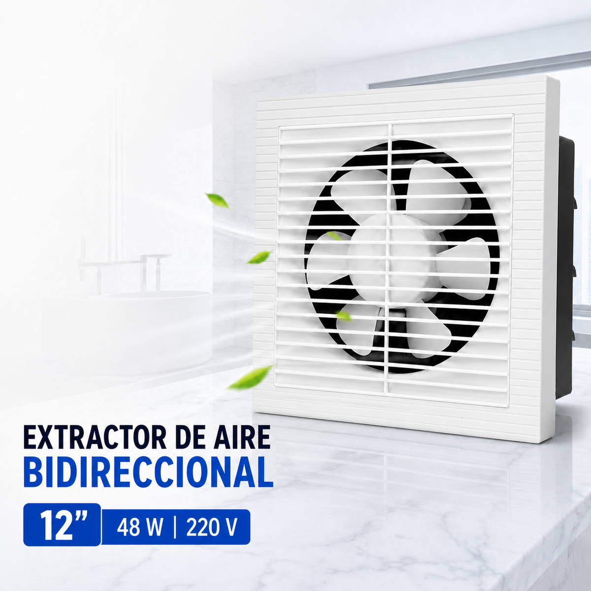 Extractor de aire bidireccional blanco de 12 pulgadas con rejilla frontal