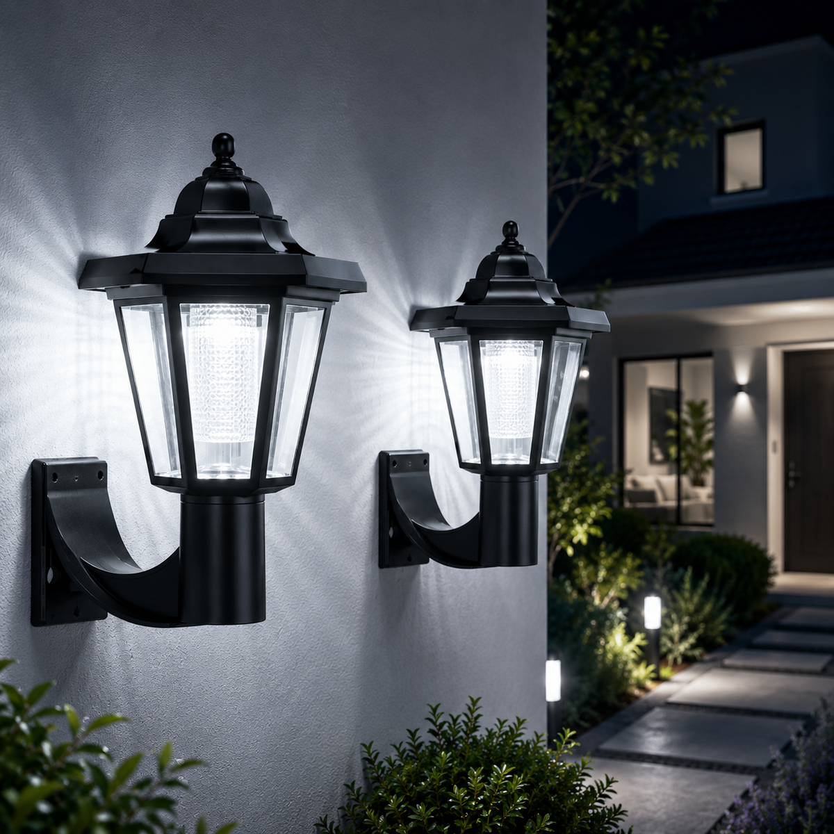Pack 2 Faroles Solares LED de Pared 6000K para Jardín