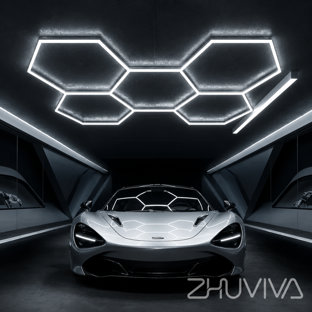 Lámpara LED hexagonal de techo para garaje, taller y lavadero de autos