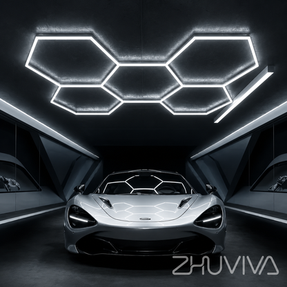 Lámpara LED hexagonal de techo para garaje, taller y lavadero de autos