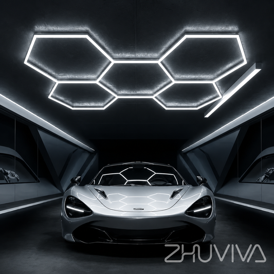 Lámpara LED hexagonal de techo para garaje, taller y lavadero de autos