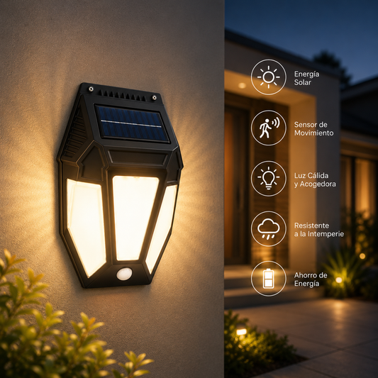 Farol Solar de Pared con Sensor y Luz Calida para Exterior