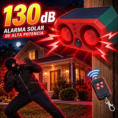 Alarma Solar con Sensor de Movimiento 130 dB, Luz Flash y Control Remoto