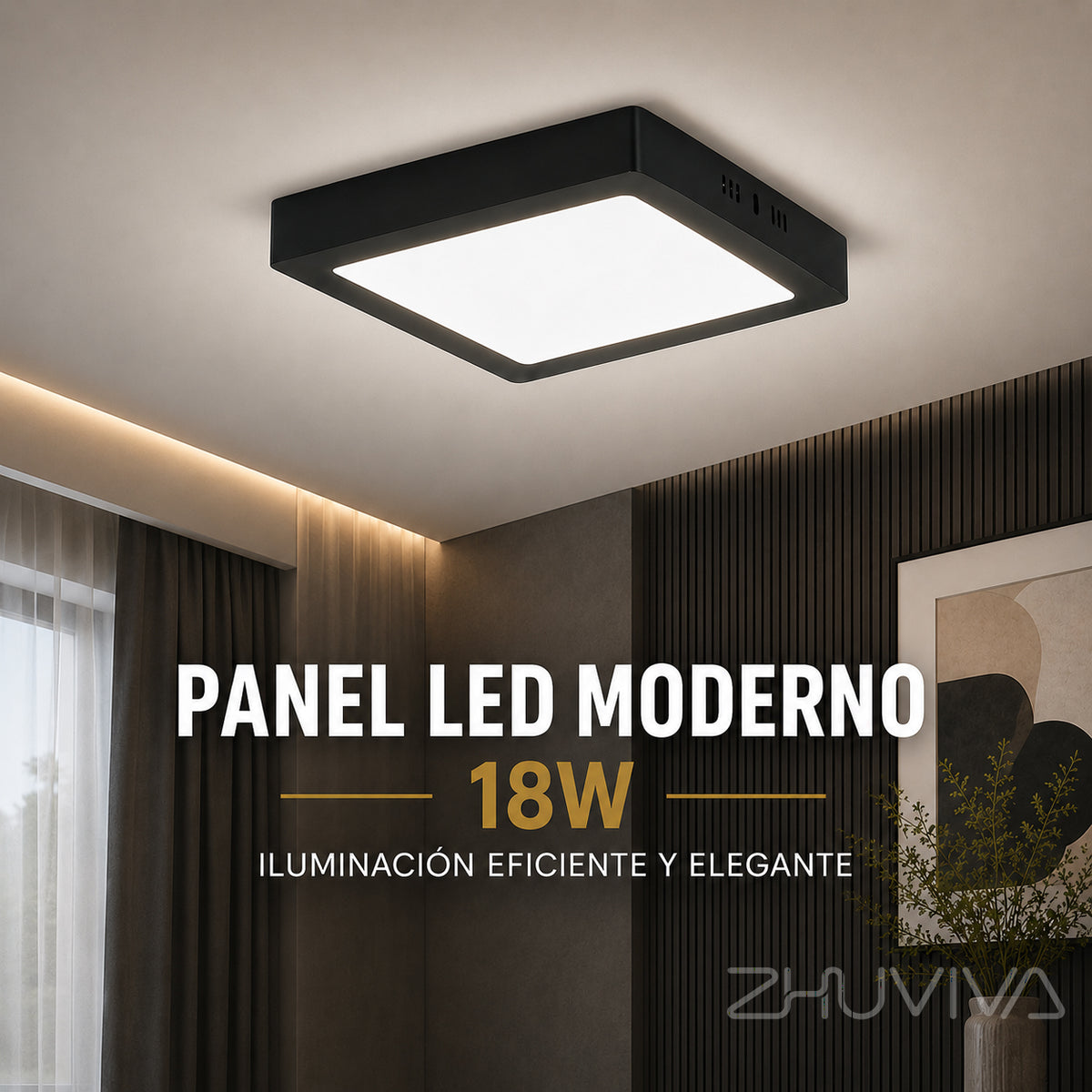 Panel LED Cuadrado de Superficie 18W 22x22 cm Luz Fría con Marco Negro