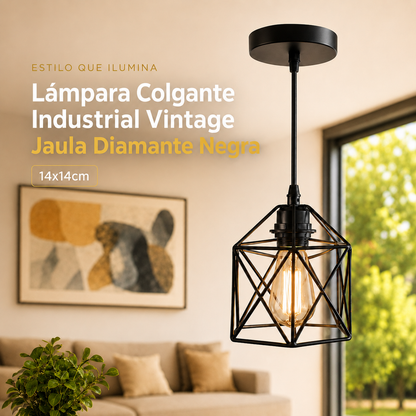 Lámpara Colgante Industrial Jaula Diamante Negra E27