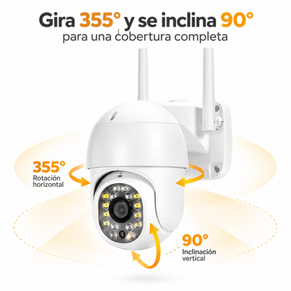 Cámara PTZ WiFi Exterior 355° con Ziicam, Audio y Visión Nocturna