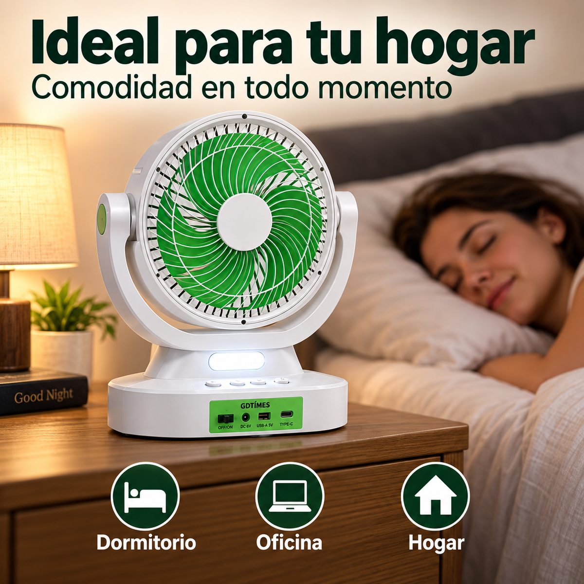 Ventilador Solar Portátil 2 en 1 con Lámpara LED y Panel 6V para Camping, Hogar y Emergencias