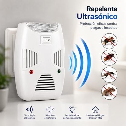 Repelente Ultrasónico de Plagas para Ratones, Cucarachas y Mosquitos