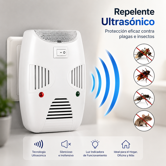Repelente Ultrasónico de Plagas para Ratones, Cucarachas y Mosquitos