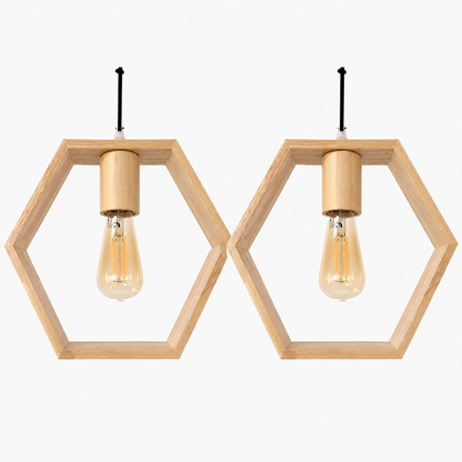 Pack de dos lámparas colgantes hexagonales de madera para comedor o cocina
