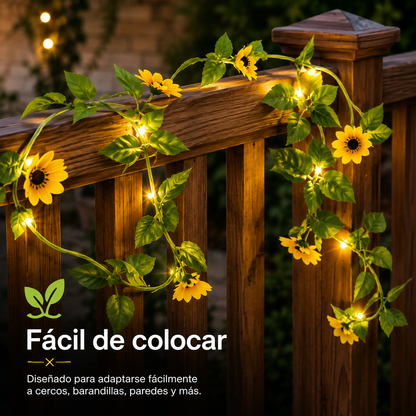 Guirnalda LED solar de girasoles fácil de colocar en barandillas cercos y paredes