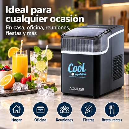 Máquina de Hielo Portátil 85W 12 kg/día con Autolimpieza para Hogar, Cocina, Quincho y Fiestas