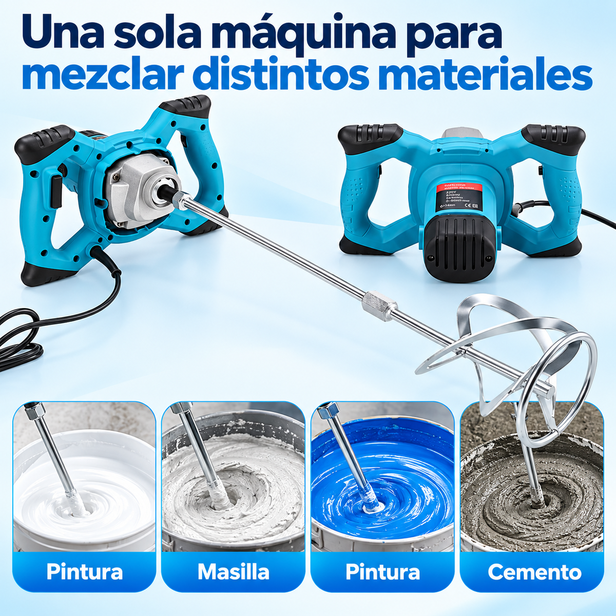 Mezclador Eléctrico 2500W 220V para Pintura, Mortero, Cemento y Adhesivos