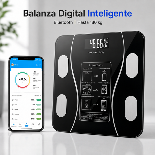 Balanza Digital Inteligente Bluetooth Negra hasta 180 kg