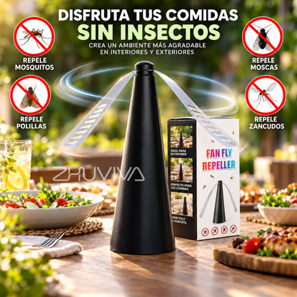 Ventilador Repelente de Moscas Negro para Mesa sin Químicos, Portátil para Terraza, Quincho y Camping