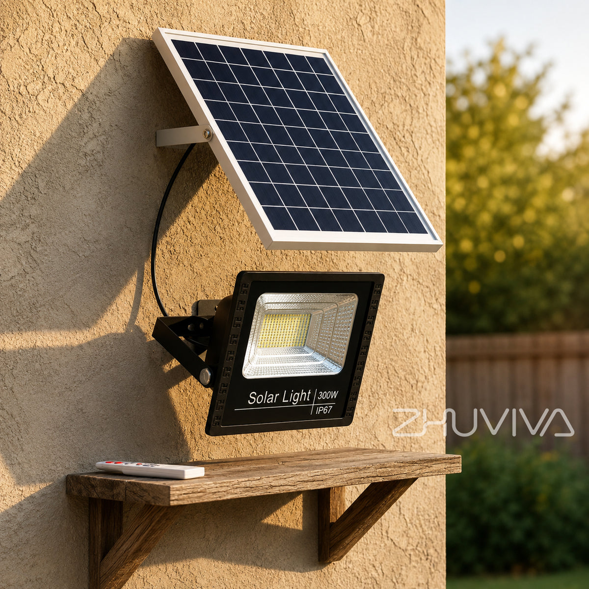 Foco Solar LED 300W IP67 con Panel y Control Remoto para Patio, Jardín y Exterior