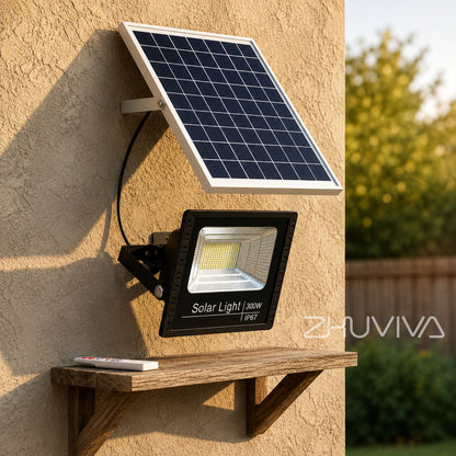Foco Solar LED 300W IP67 con Panel y Control Remoto para Patio, Jardín y Exterior
