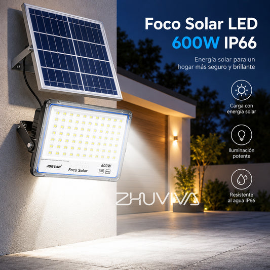 Foco Solar LED 600W IP66 Jortan con Panel y Control Remoto para Patio, Jardín y Parcela