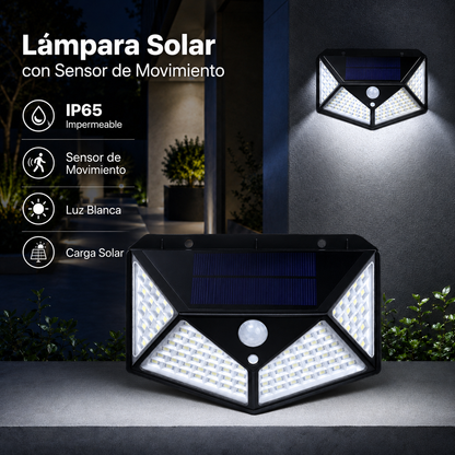 Pack 4 Lámparas Solares de Pared 100 LED con Sensor 270° IP65 para Patio y Jardín