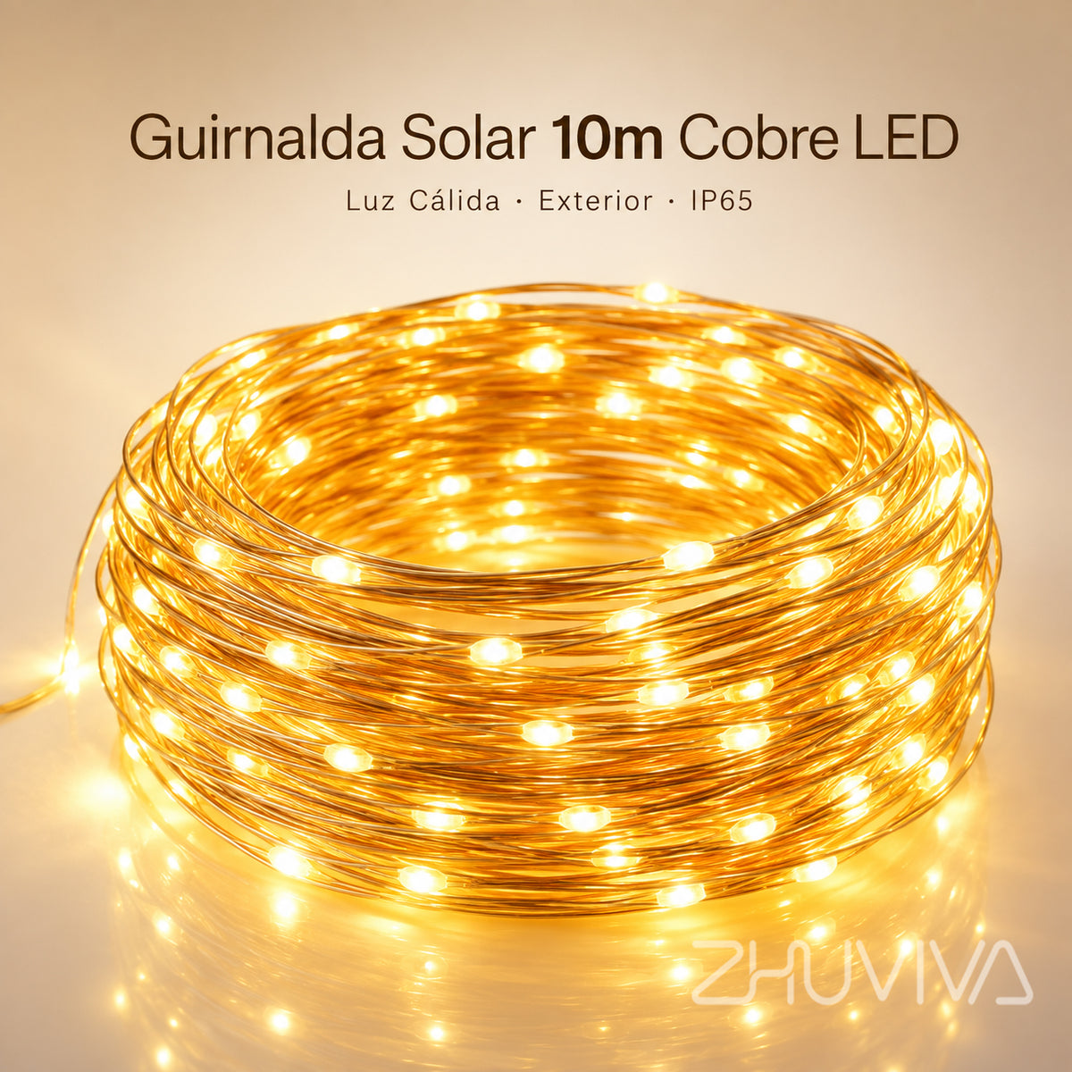 Guirnalda solar LED de cobre 10 m para decoración navideña exterior