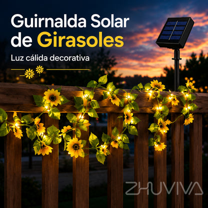 Guirnalda solar de girasoles con luces LED cálidas para jardín patio y terraza