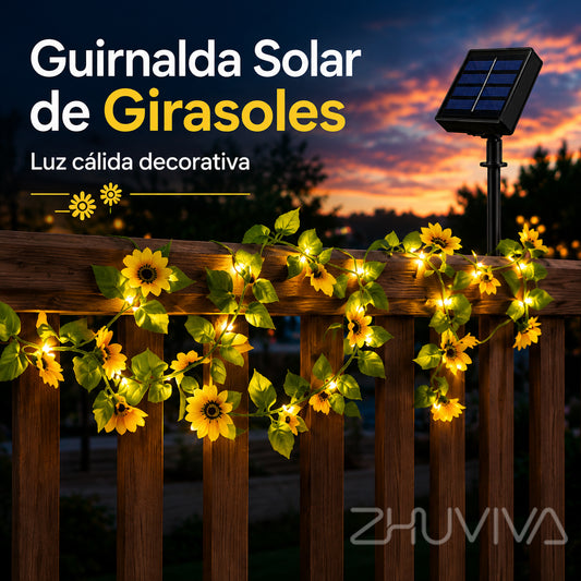 Guirnalda solar de girasoles con luces LED cálidas para jardín patio y terraza