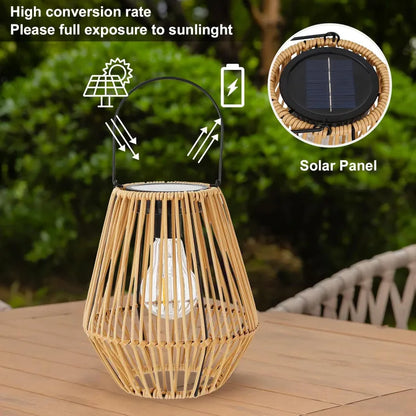 Lámpara Solar Tejida de Bambú con Luz Cálida para Jardín Exterior y Decoracion