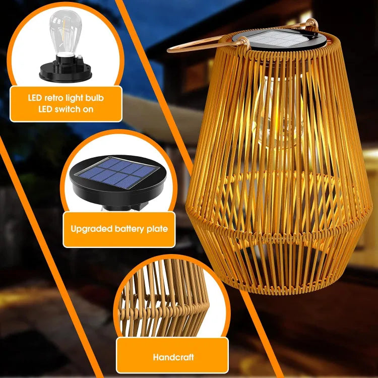 Lámpara Solar Tejida de Bambú con Luz Cálida para Jardín Exterior y Decoracion