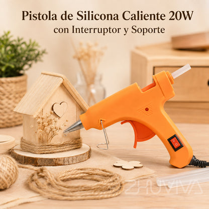 Pistola de Silicona Caliente 20W con Interruptor y Soporte