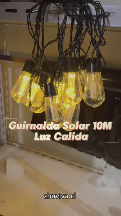 Guirnalda Solar LED 10 m con 10 Ampolletas Cálidas IP65