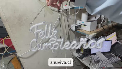 Letrero Neón LED Feliz Cumpleaños 47 cm para Fiestas Cumpleaños Decoracion Eventos