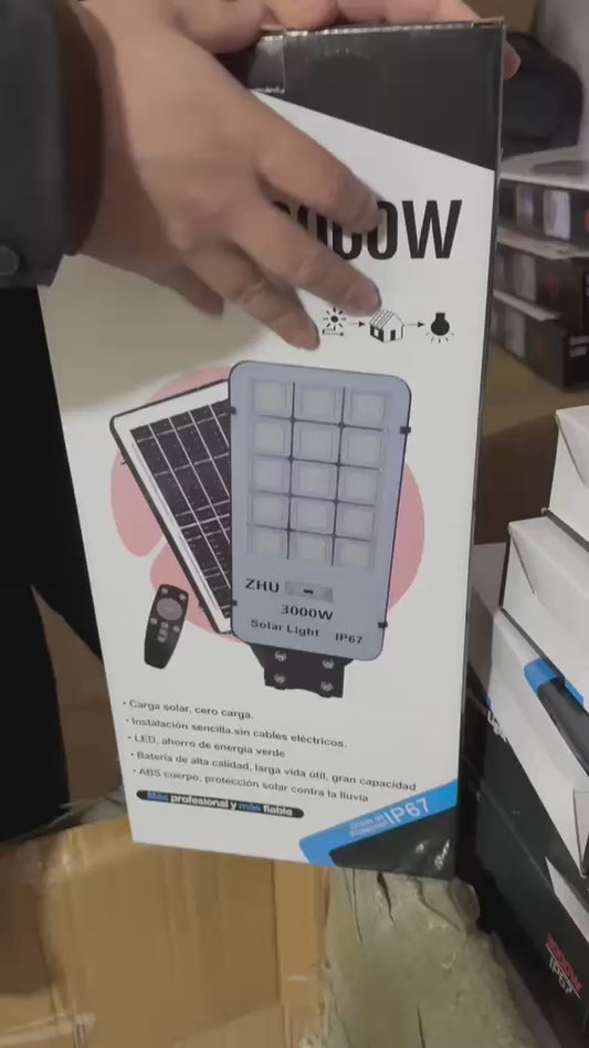 ZHU｜Foco Solar LED 3000W Alta Luminosidad  Lampára Suburbana con Sensor y Control