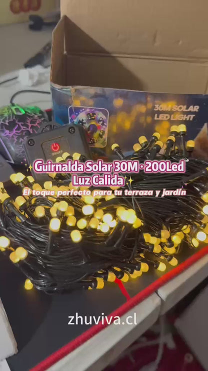 Guirnalda Solar LED 30 m con 200 Luces Cálidas Exterior