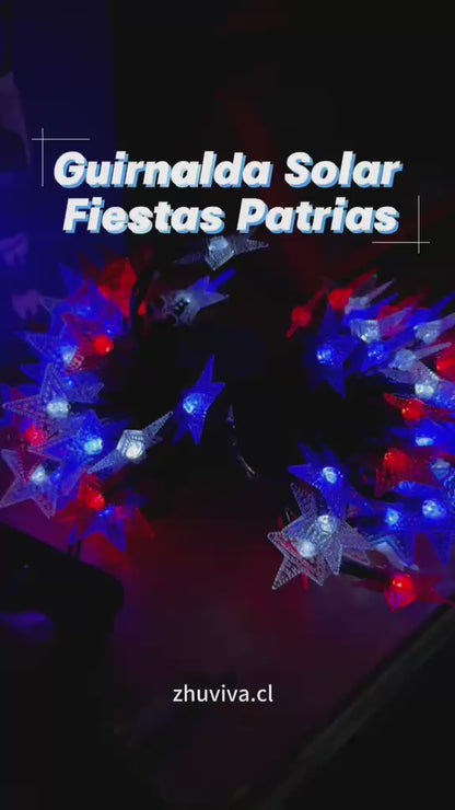 ZHU | Guirnalda LED Solar Estrellas Tricolor 10 m y 20 m para Fiestas Patrias