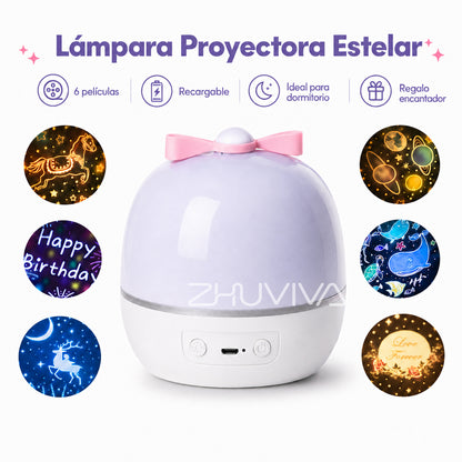 Lámpara Proyector Estelar Giratoria con 6 Películas para Niños y Dormitorio