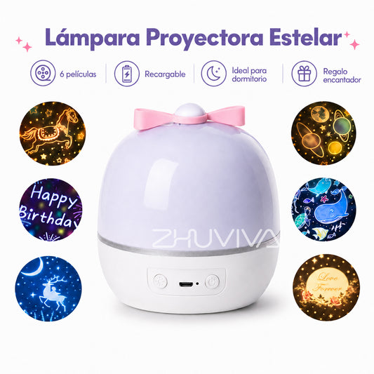 Lámpara Proyector Estelar Giratoria con 6 Películas para Niños y Dormitorio