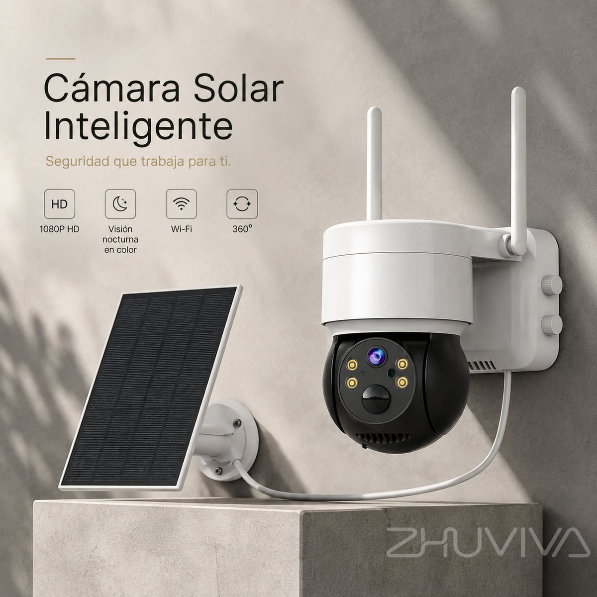 Cámara solar WiFi 1080p PTZ para exterior con panel solar independiente