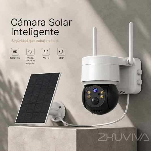 Cámara solar WiFi 1080p PTZ para exterior con panel solar independiente