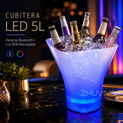 Cubitera LED 5L con parlante Bluetooth, bebidas y hielo para bar