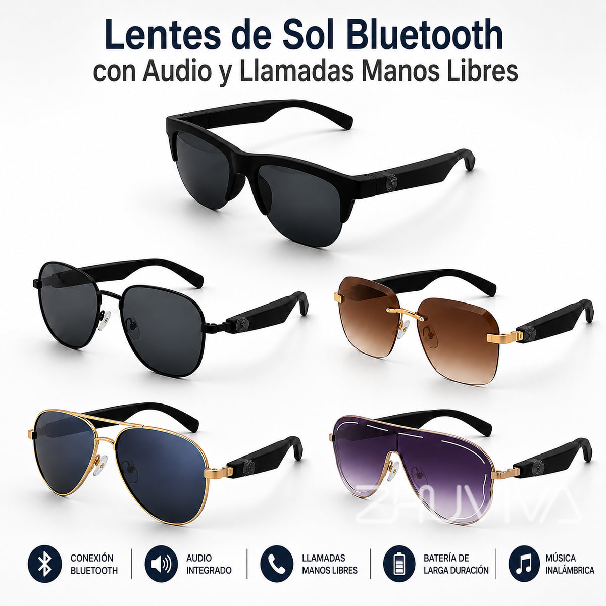 Lentes de sol Bluetooth negros con audio integrado en las patillas