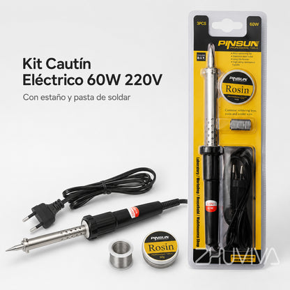 Kit cautín eléctrico 60W 220V con estaño y pasta de soldar
